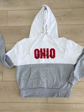 ROSIO Ohio State Colorblock Pullover Hoodie White Gray Red Women’s Size M